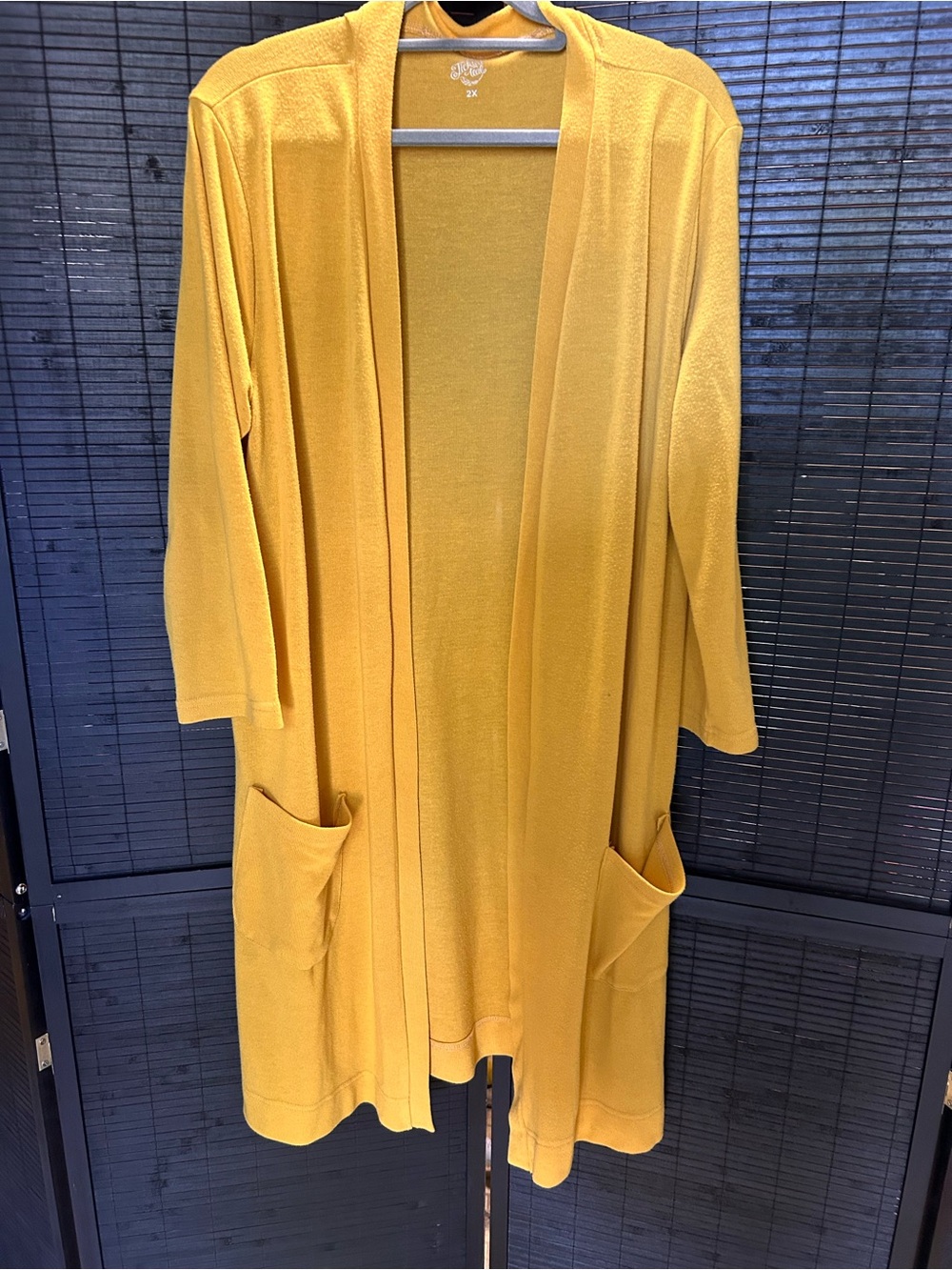 Tickled Teal Open-Front Long Cardigan in Mustard